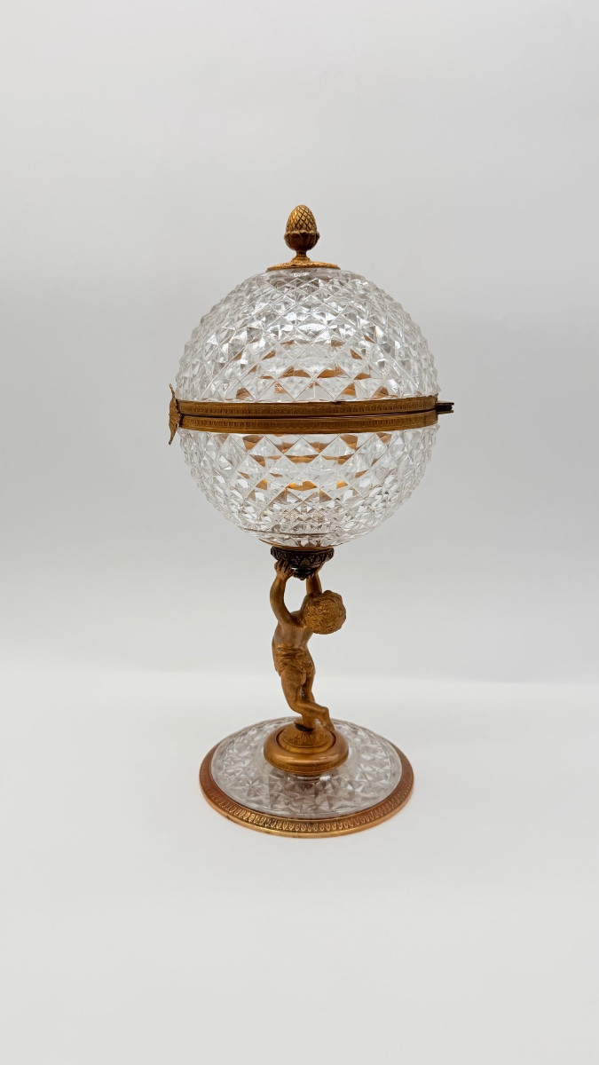 Portacaramelle in cristallo Baccarat e bronzo dorato-photo-2