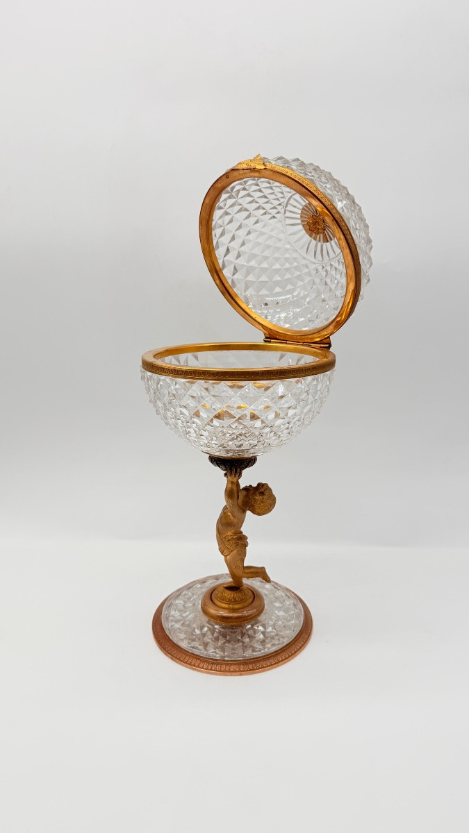 Portacaramelle in cristallo Baccarat e bronzo dorato-photo-3