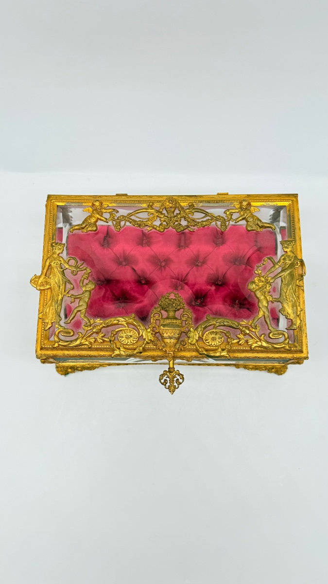 Portagioie in vetro cristallo con decorazioni in bronzo dorato, XIX secolo-photo-7