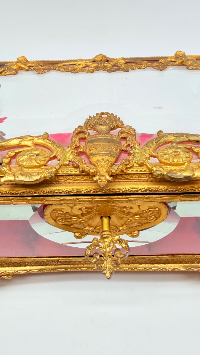 Portagioie in vetro cristallo con decorazioni in bronzo dorato, XIX secolo-photo-8