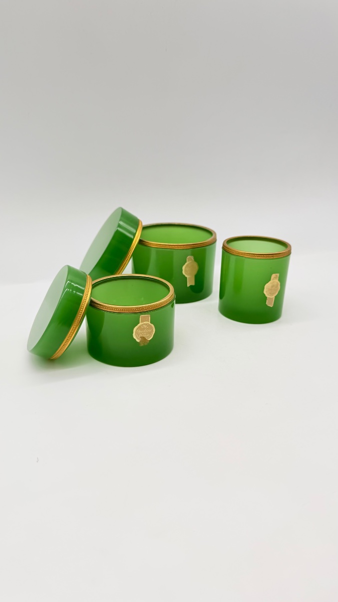 Set di 3 scatole in vetro opalino verde italiano, vetro veneziano-photo-4