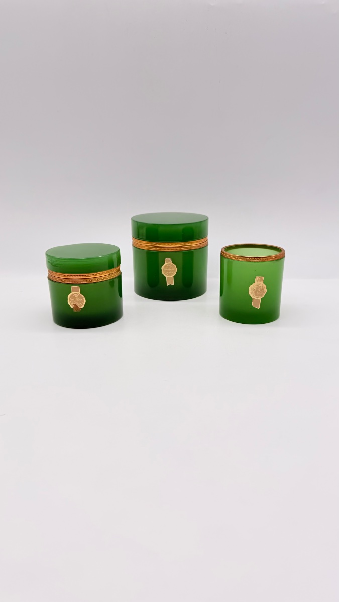 Set di 3 scatole in vetro opalino verde italiano, vetro veneziano-photo-5