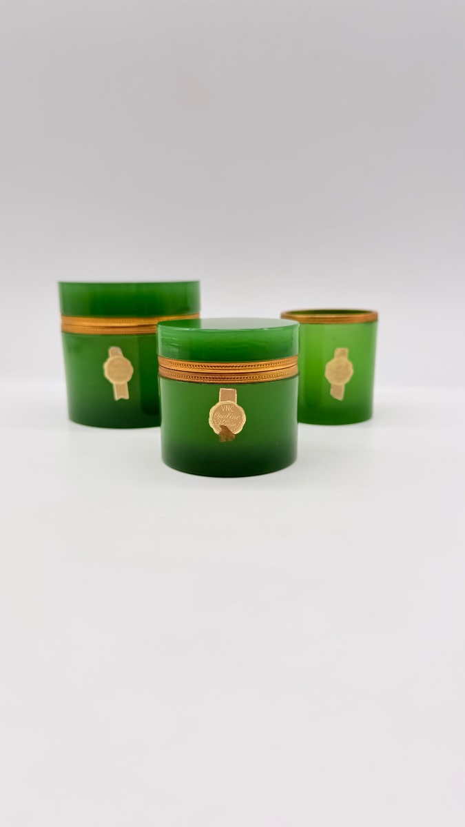 Set di 3 scatole in vetro opalino verde italiano, vetro veneziano-photo-6
