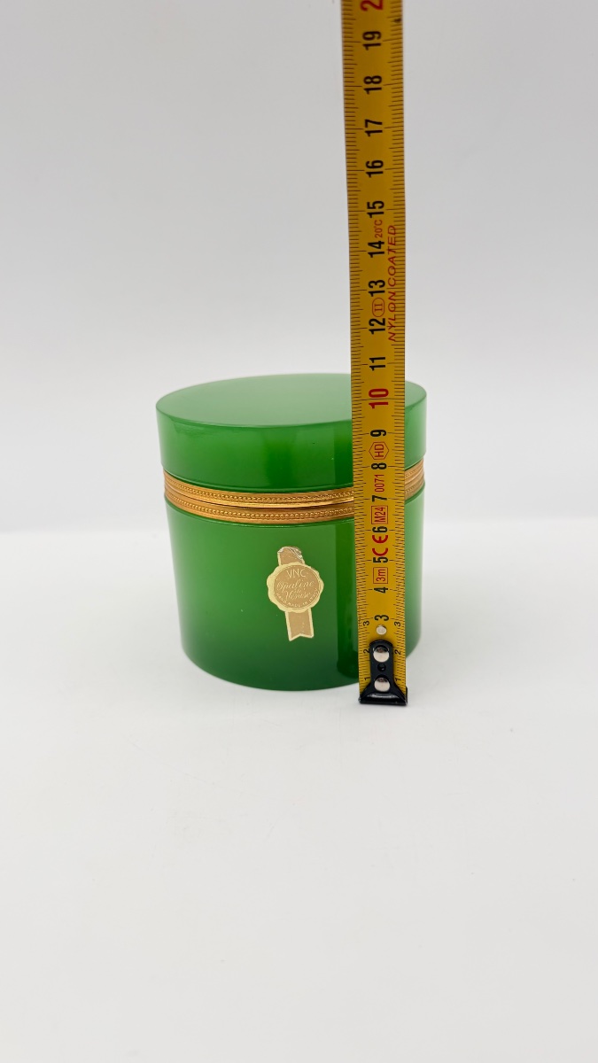 Set di 3 scatole in vetro opalino verde italiano, vetro veneziano-photo-7