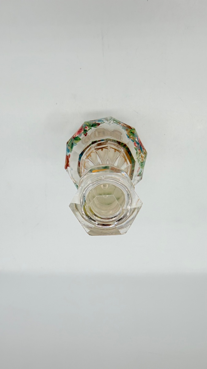 Flacone da profumo in vetro di Boemia del XIX secolo, decorazione floreale in smalto -photo-1