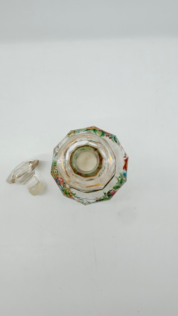 Flacone da profumo in vetro di Boemia del XIX secolo, decorazione floreale in smalto -photo-2