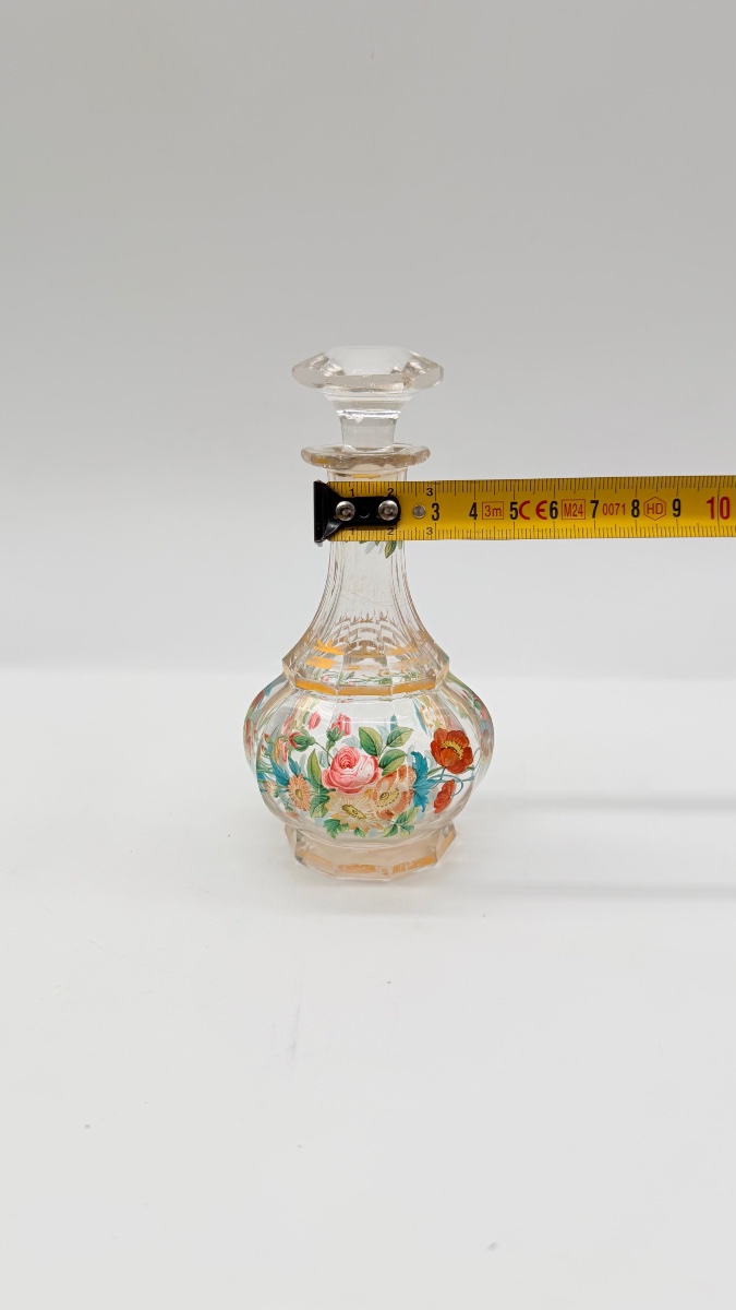 Flacone da profumo in vetro di Boemia del XIX secolo, decorazione floreale in smalto -photo-6
