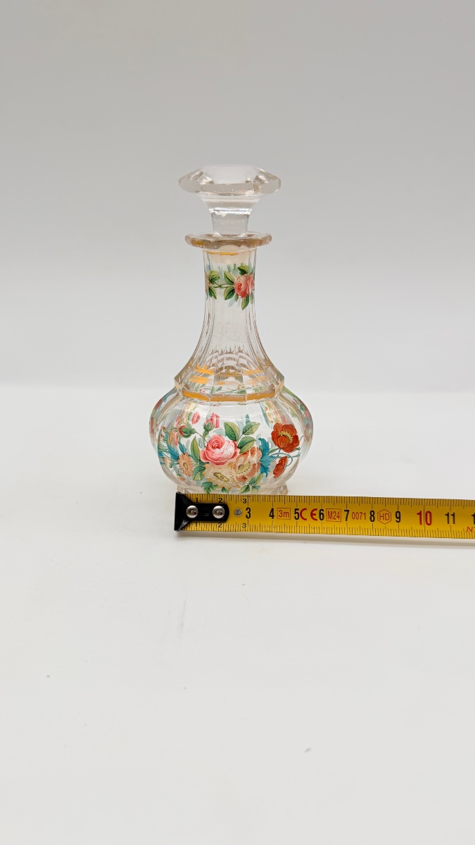 Flacone da profumo in vetro di Boemia del XIX secolo, decorazione floreale in smalto -photo-7