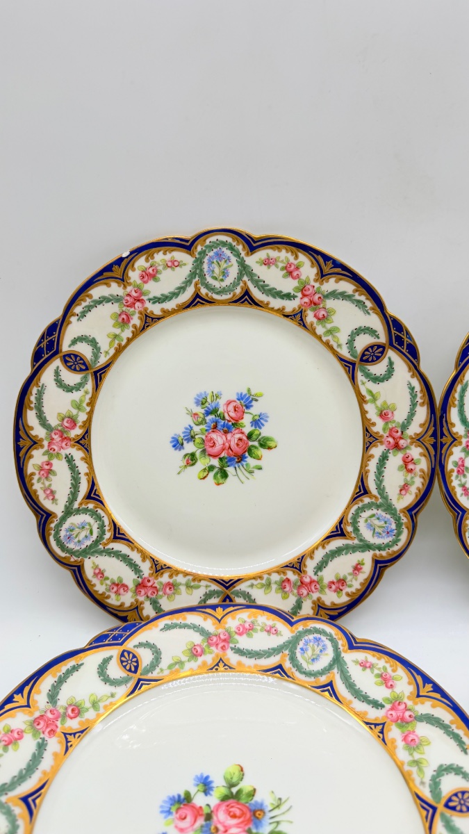 XIX secolo, Limoges, set di sei piatti in porcellana «Château de Tuileries»-photo-2