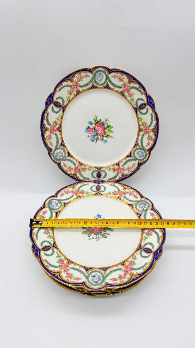 XIX secolo, Limoges, set di sei piatti in porcellana «Château de Tuileries»-photo-2