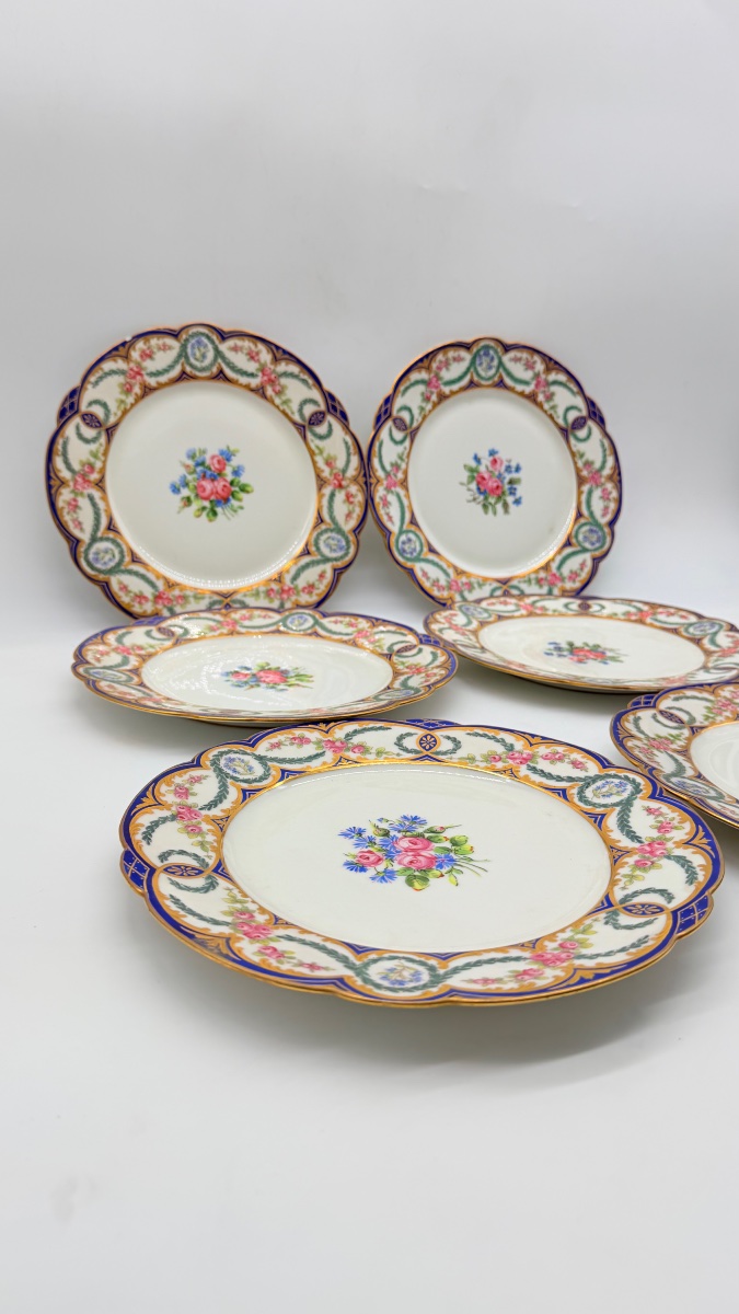 XIX secolo, Limoges, set di sei piatti in porcellana «Château de Tuileries»-photo-5
