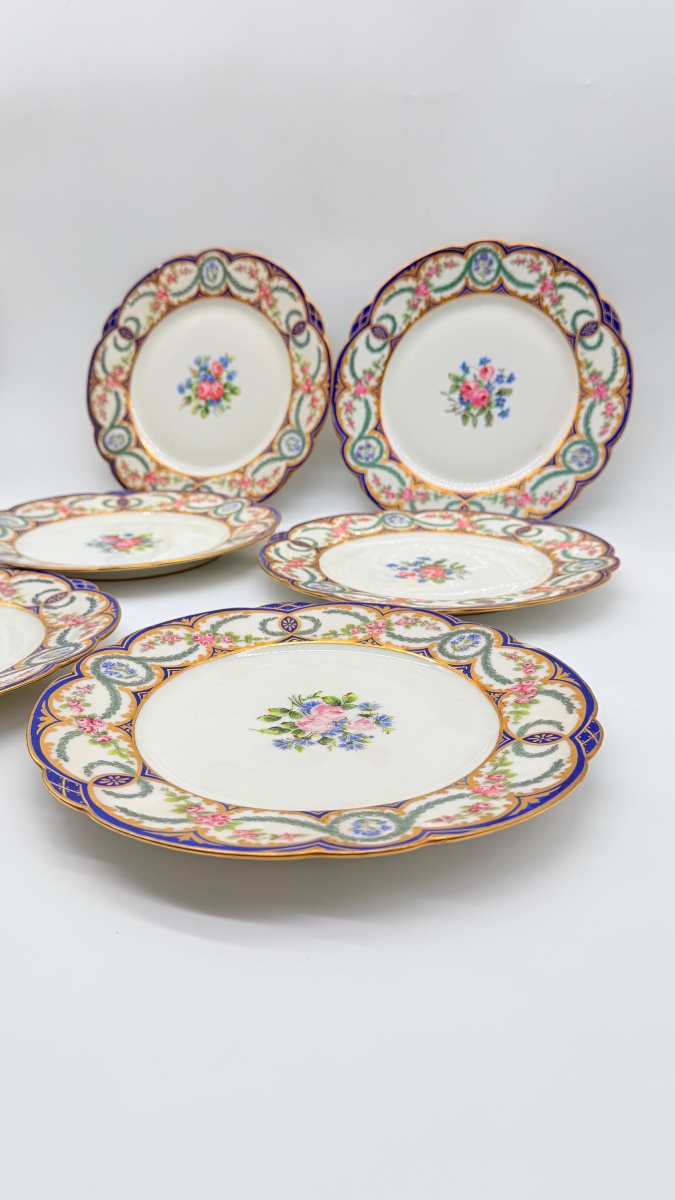 XIX secolo, Limoges, set di sei piatti in porcellana «Château de Tuileries»-photo-6