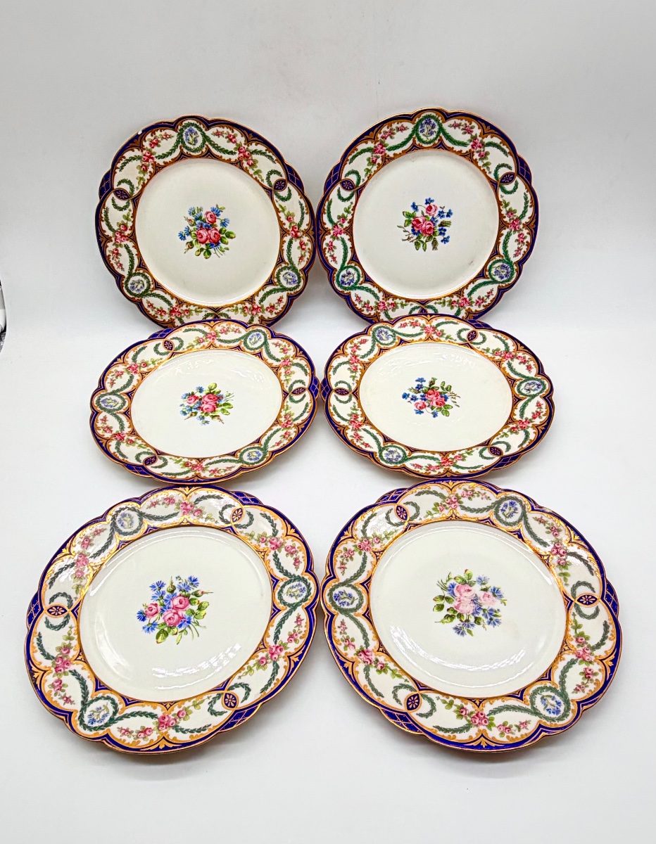 XIX secolo, Limoges, set di sei piatti in porcellana «Château de Tuileries»