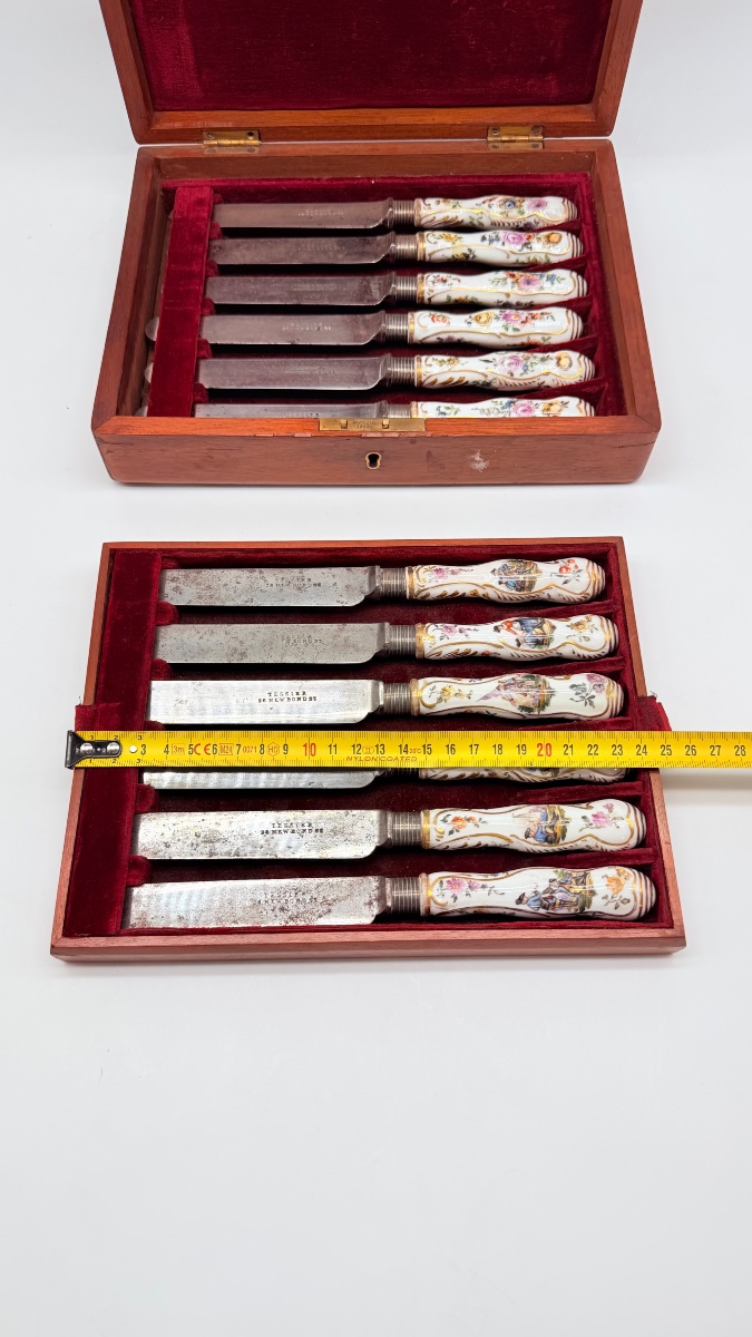 Meissen SET DI DODICI COLTELLI CON MANICI IN PORCELLANA-photo-2