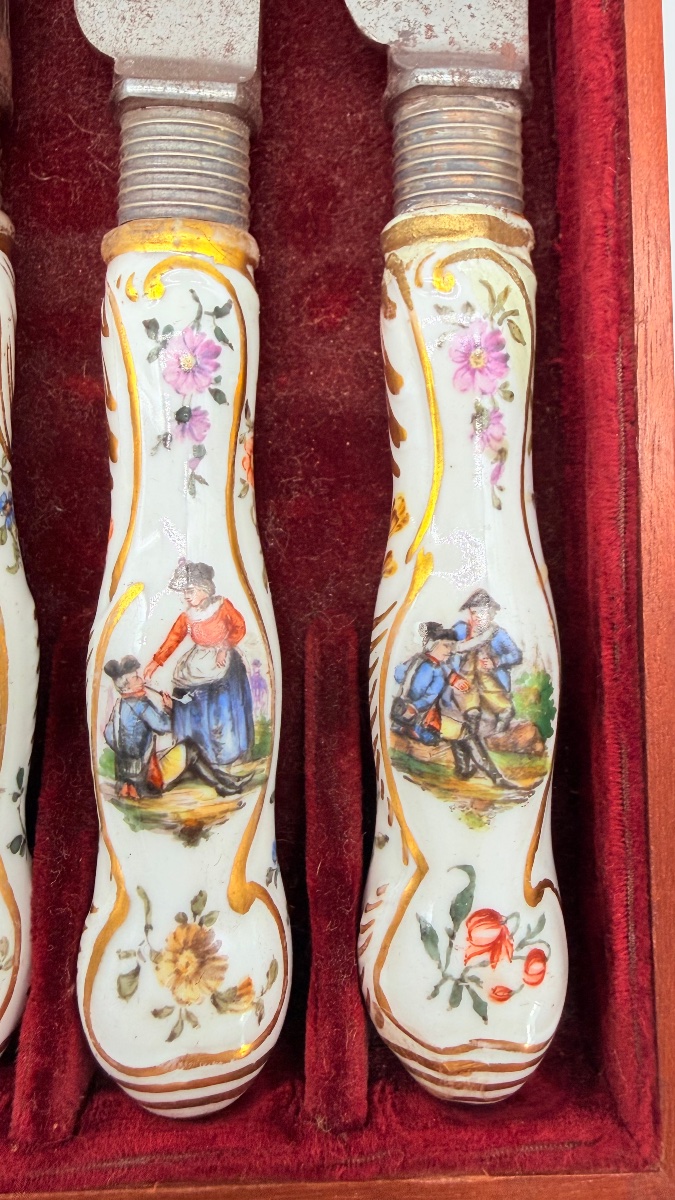 Meissen SET DI DODICI COLTELLI CON MANICI IN PORCELLANA-photo-7