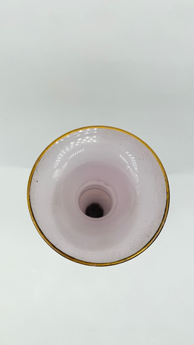 Vaso a balaustro in vetro opalino rosa, Francia, XIX secolo-photo-2
