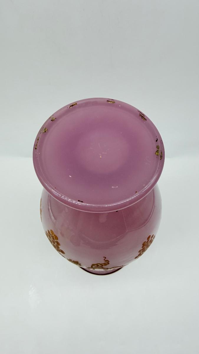 Vaso a balaustro in vetro opalino rosa, Francia, XIX secolo-photo-3