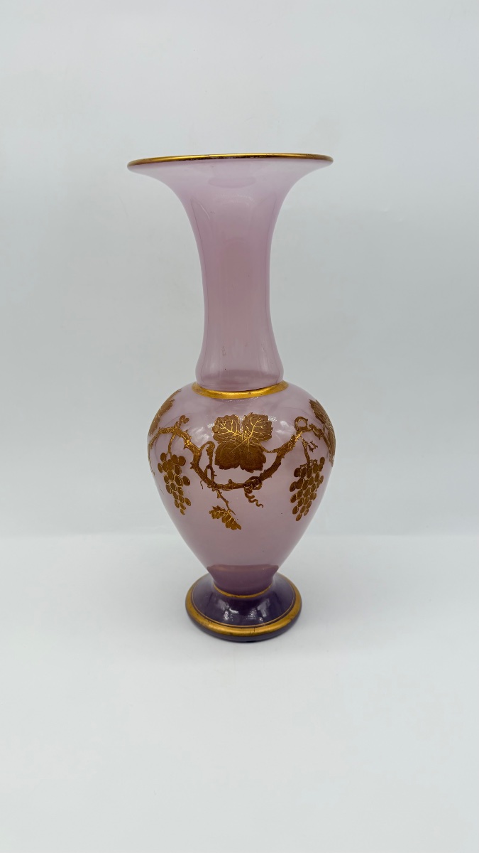 Vaso a balaustro in vetro opalino rosa, Francia, XIX secolo-photo-4