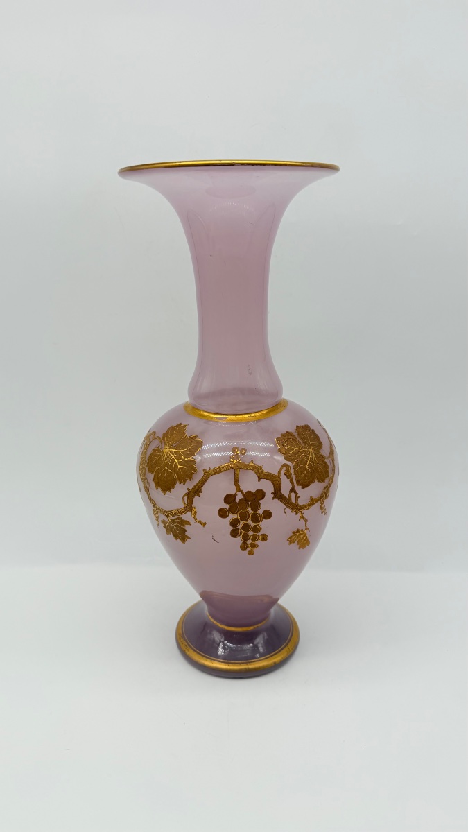 Vaso a balaustro in vetro opalino rosa, Francia, XIX secolo-photo-5