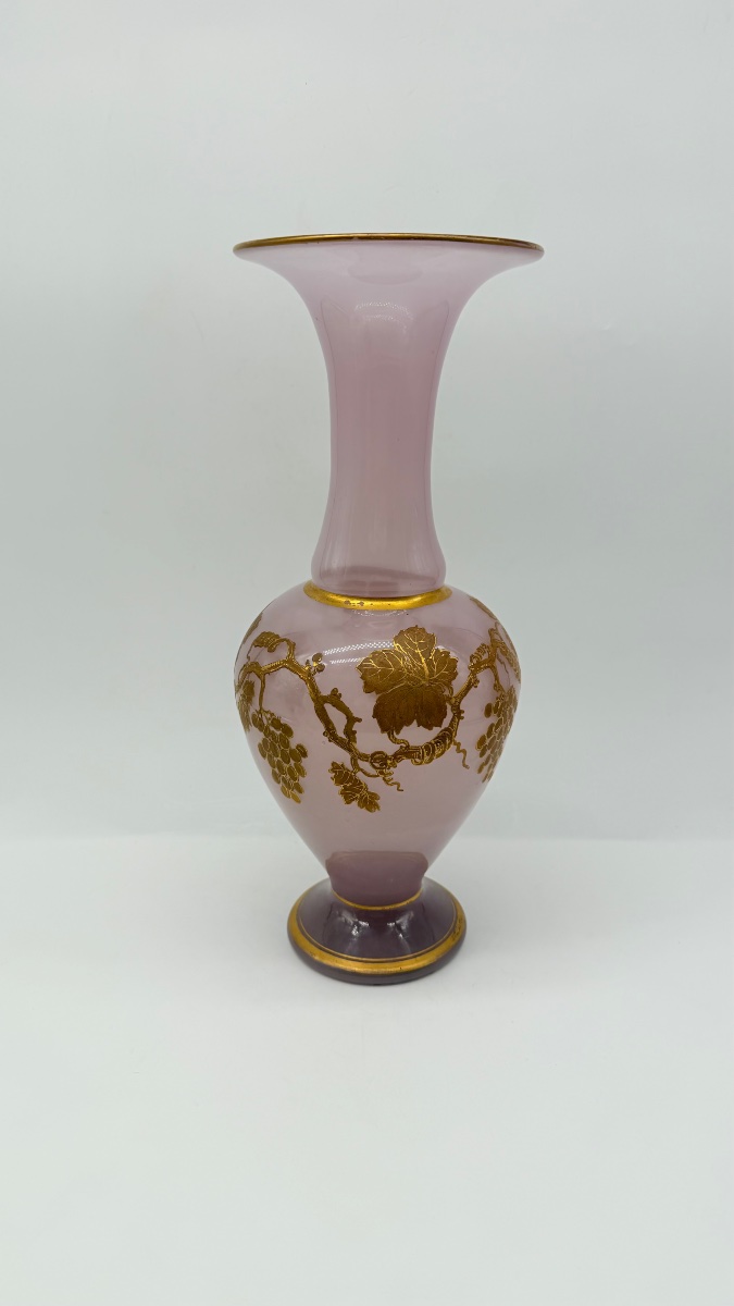 Vaso a balaustro in vetro opalino rosa, Francia, XIX secolo-photo-6