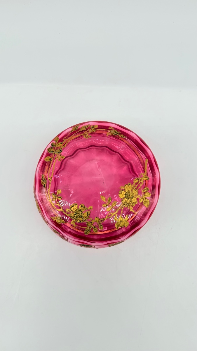 Scatola in cristallo di Baccarat con smalto dorato, XIX secolo-photo-2
