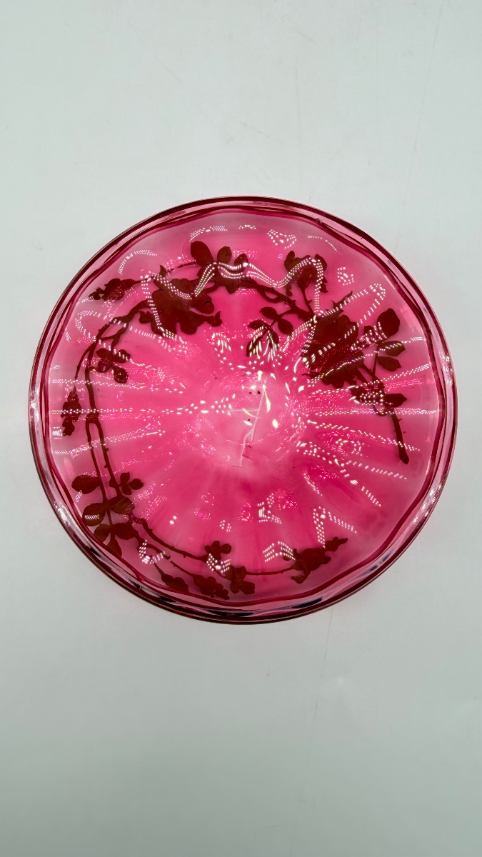 Scatola in cristallo di Baccarat con smalto dorato, XIX secolo-photo-1