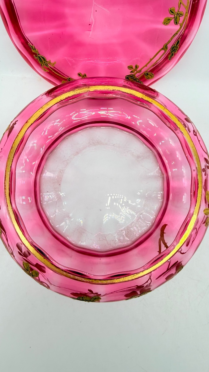 Scatola in cristallo di Baccarat con smalto dorato, XIX secolo-photo-2