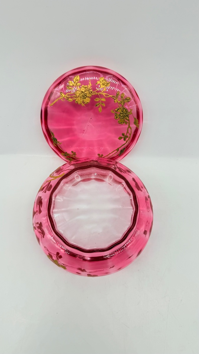 Scatola in cristallo di Baccarat con smalto dorato, XIX secolo-photo-3