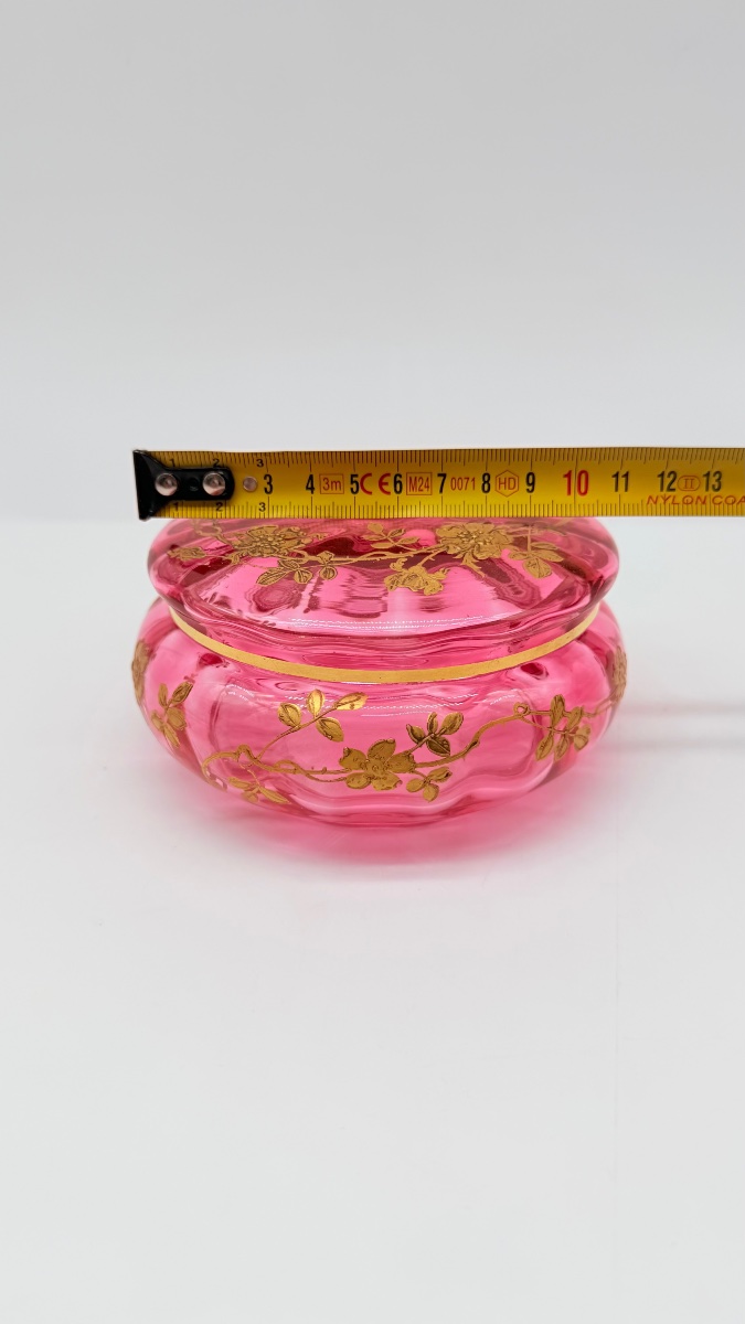 Scatola in cristallo di Baccarat con smalto dorato, XIX secolo-photo-4