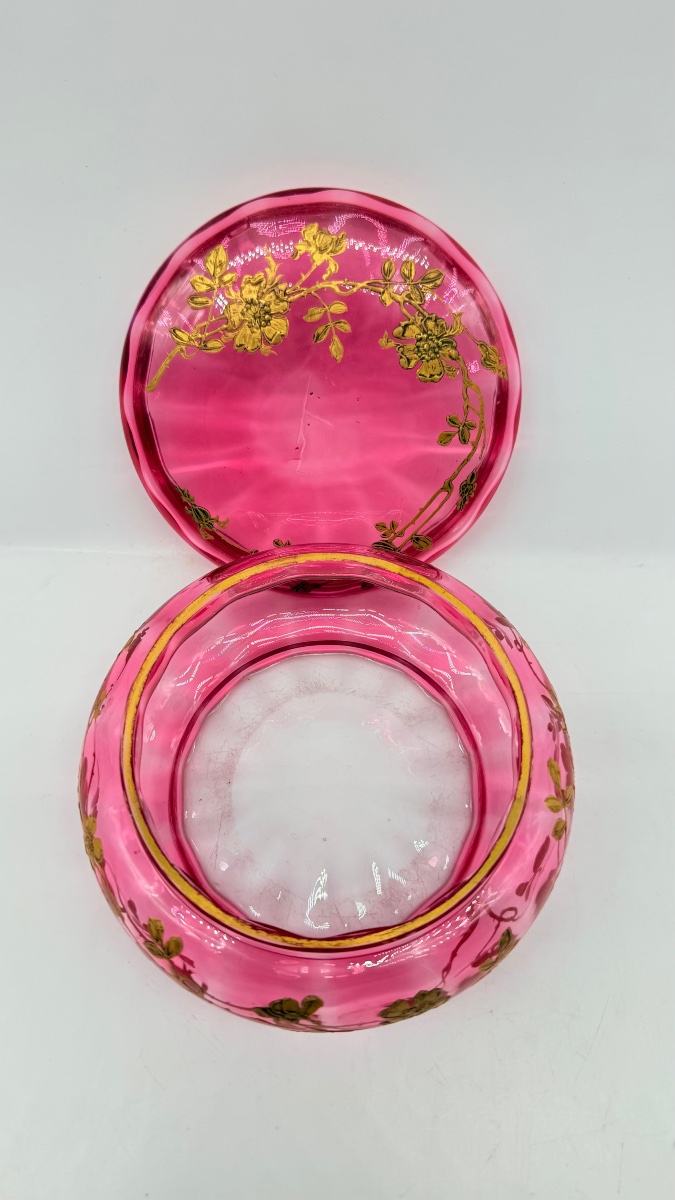 Scatola in cristallo di Baccarat con smalto dorato, XIX secolo-photo-6