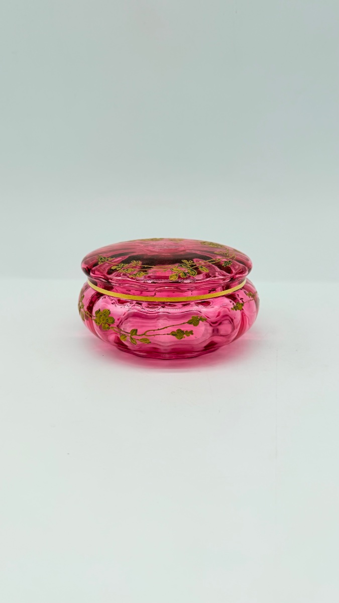 Scatola in cristallo di Baccarat con smalto dorato, XIX secolo-photo-7