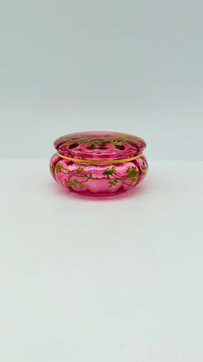 Scatola in cristallo di Baccarat con smalto dorato, XIX secolo-photo-8