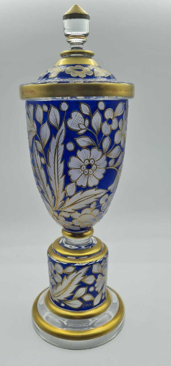 Fritz Heckert, Vase En Verre à Décor Floral-photo-3