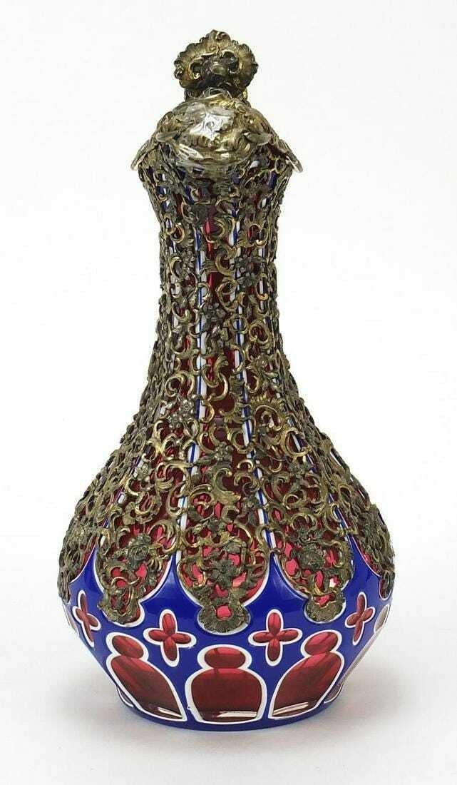 Cruche En Verre Bohème Biedermeier Avec Couverture En Argent-photo-3