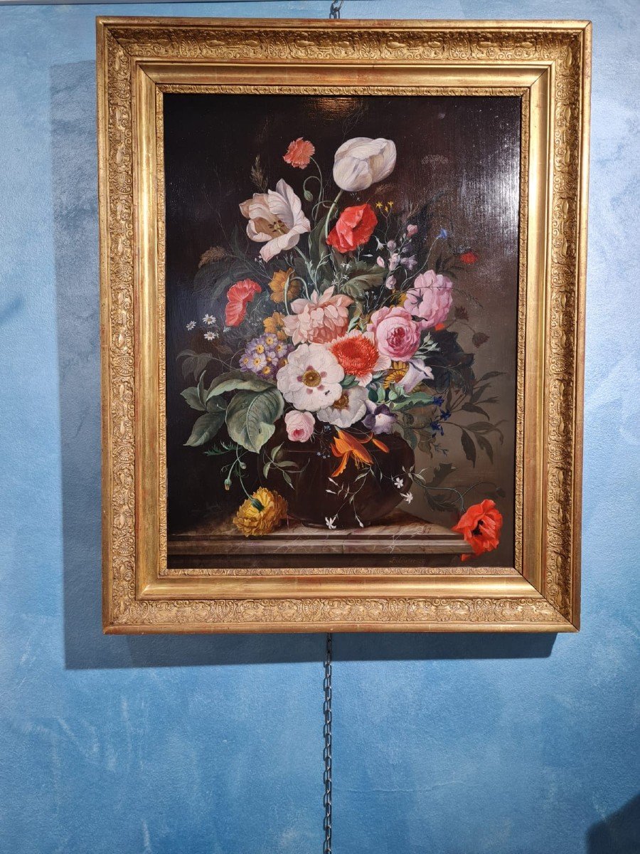  Franz Xaver Pieler (1876-1952) Nature Morte, Huile Sur Bois-photo-2