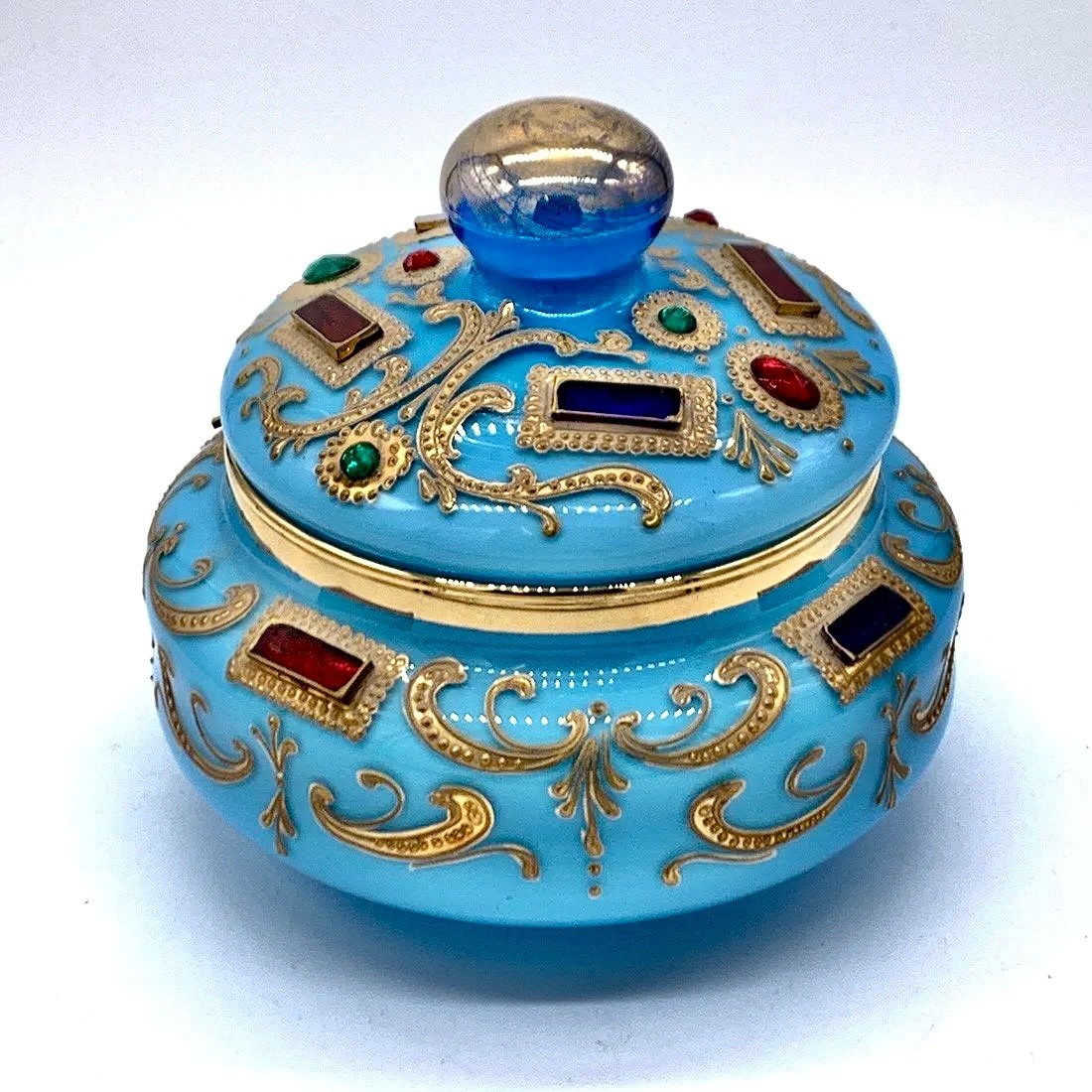 TrÈs Important Rar Grand Bonbonnière En Verre d'Opaline En Turquoise  pour le marché Ottoman-photo-4