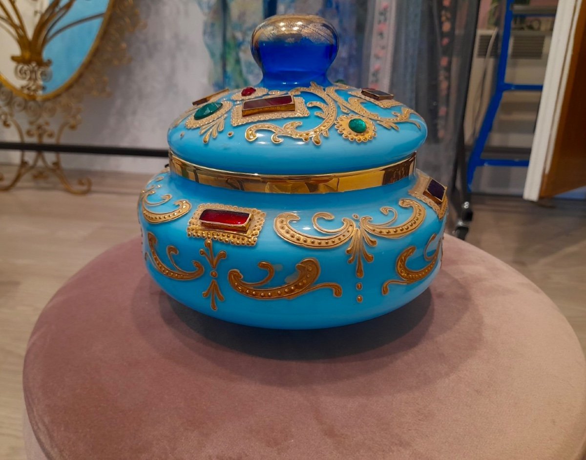 TrÈs Important Rar Grand Bonbonnière En Verre d'Opaline En Turquoise  pour le marché Ottoman-photo-2