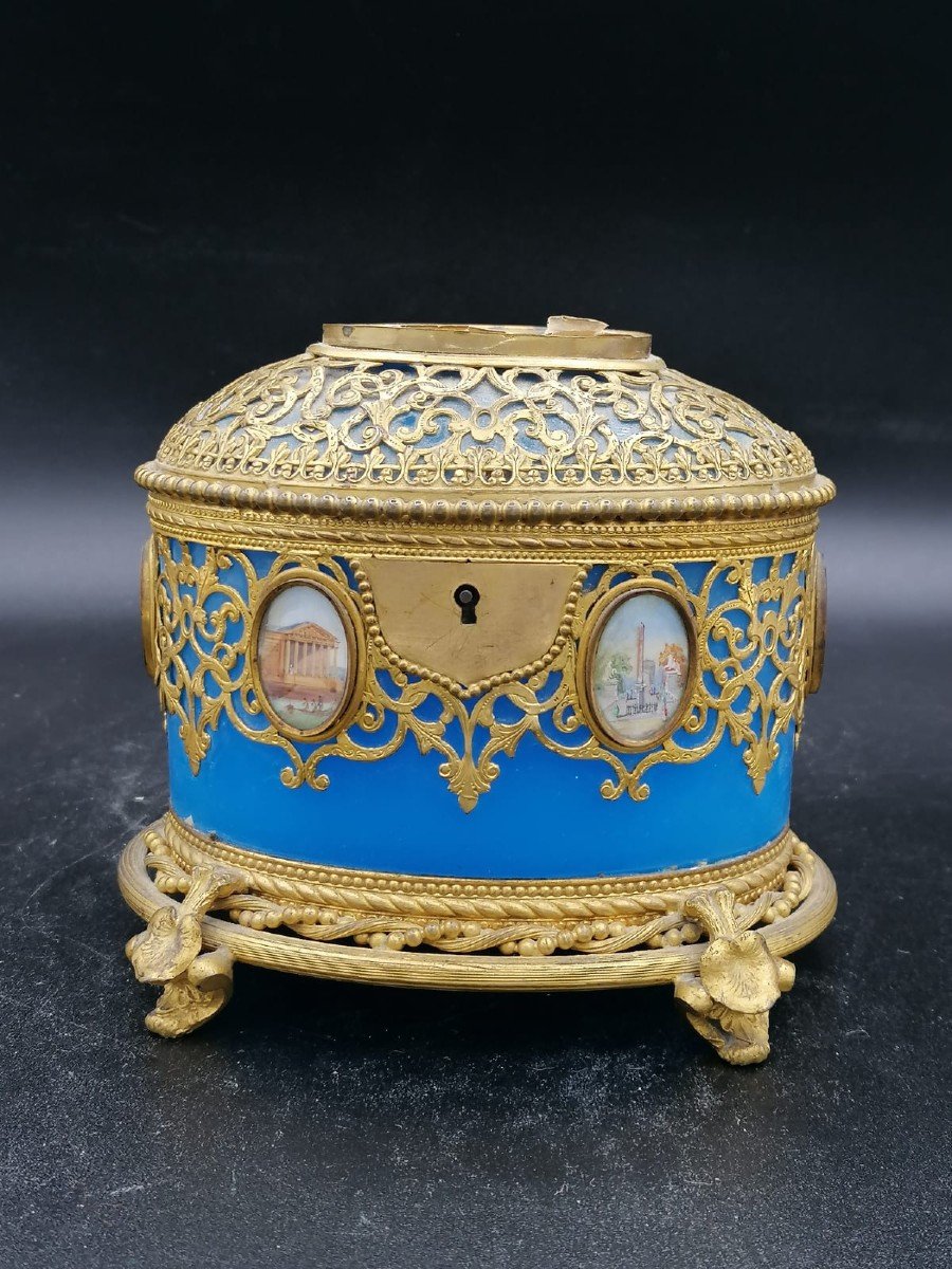 Exclusif Grand Coffret/boîte En Verre Opalin Bleu Avec Des Miniatures De Paris/palais-royal-photo-1