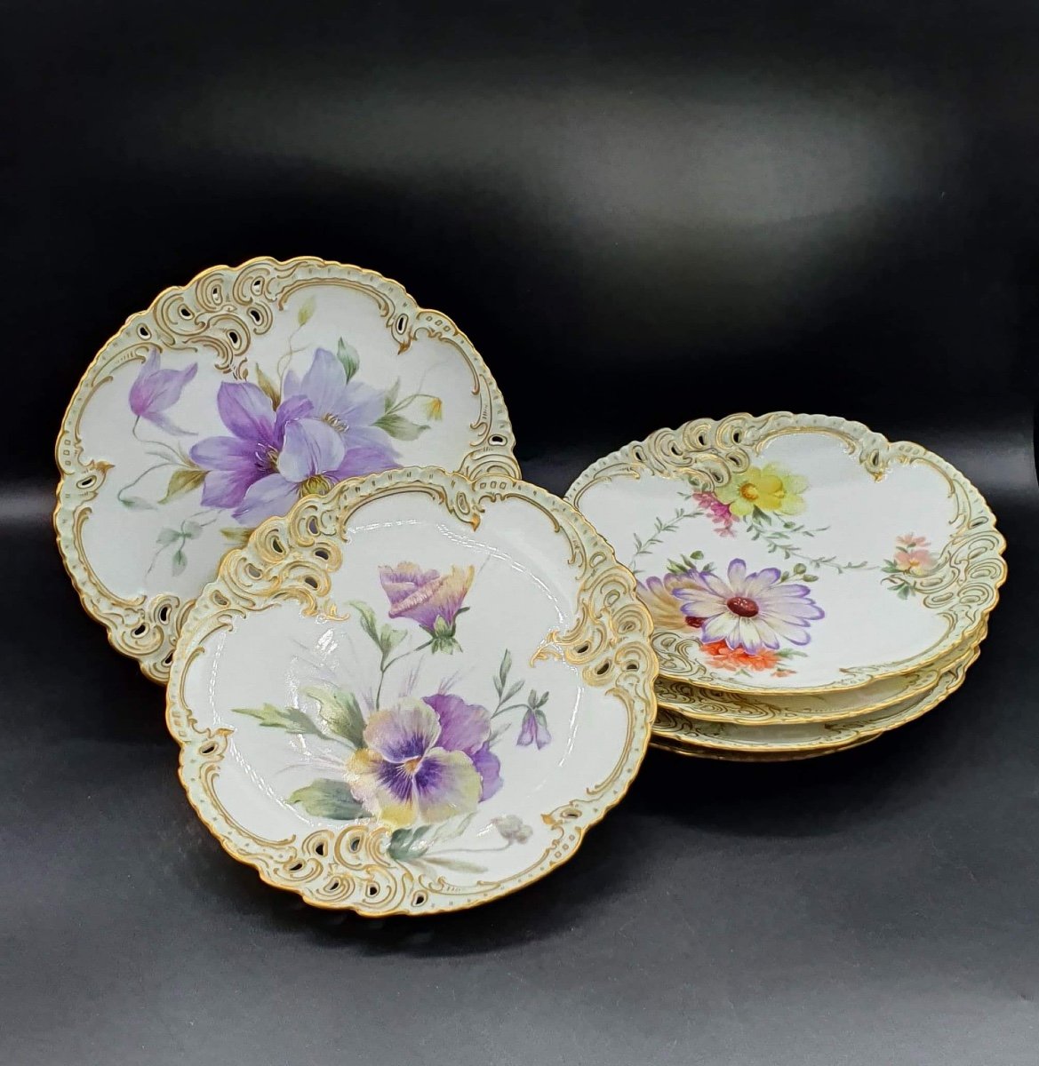 Assiettes En Porcelaine De Nymphenburg Peinte A La Main, Lot De 6-photo-3