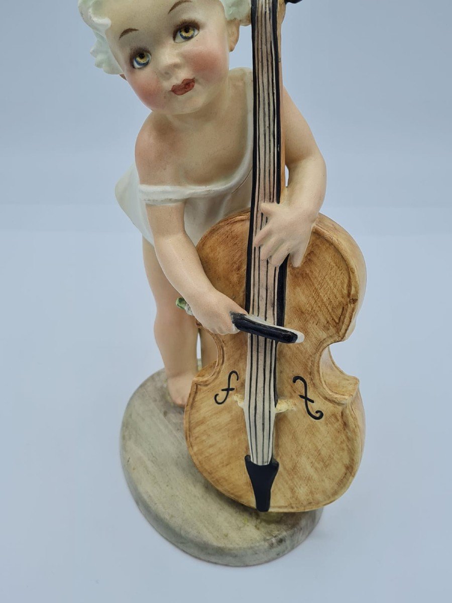 Arturo Pannunzio (1891-1953), Petite fille au violoncelle, figurine en céramique-photo-3