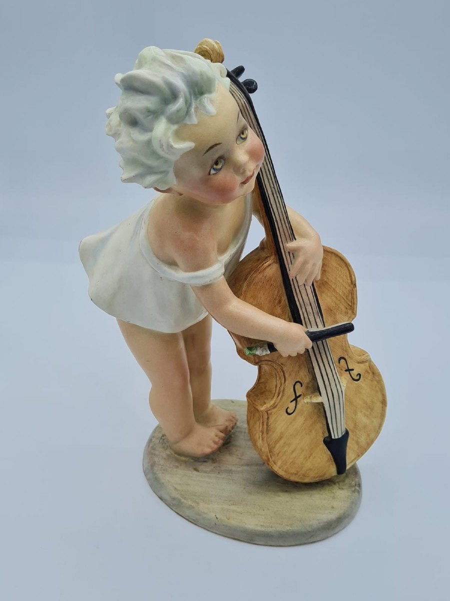 Arturo Pannunzio (1891-1953), Petite fille au violoncelle, figurine en céramique-photo-4