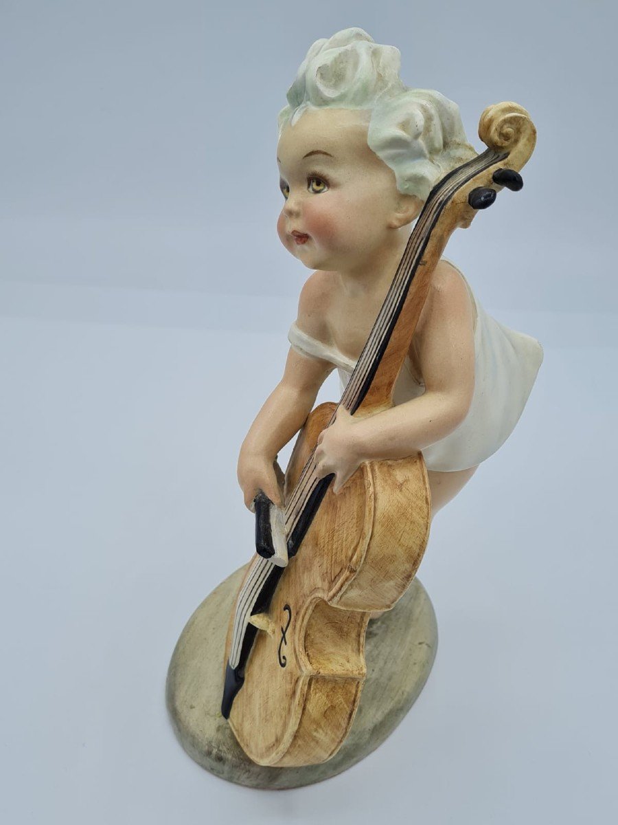 Arturo Pannunzio (1891-1953), Petite fille au violoncelle, figurine en céramique-photo-7