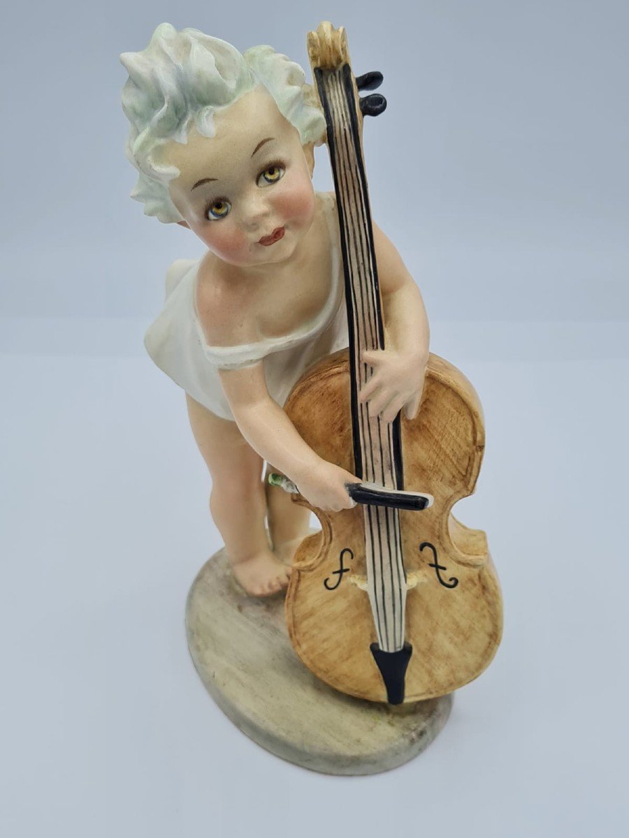 Arturo Pannunzio (1891-1953), Petite fille au violoncelle, figurine en céramique-photo-8