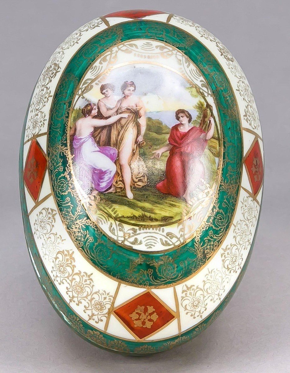 Boîte à couvercle antique en porcelaine,thème mythologique,bohême