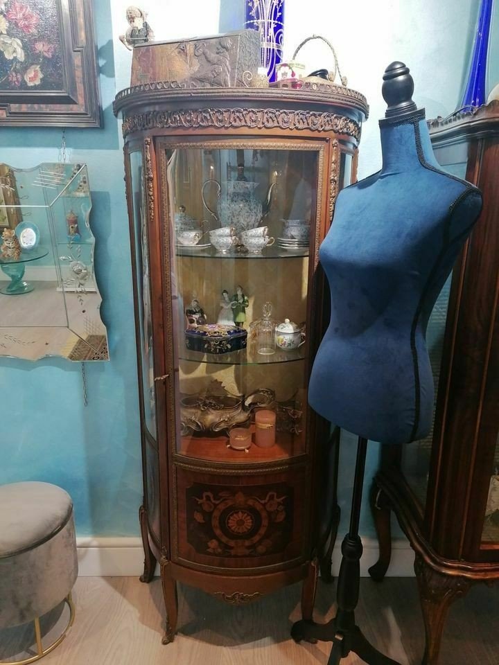 Petit Vitrine Marquetée Avec Trois étagères-photo-2