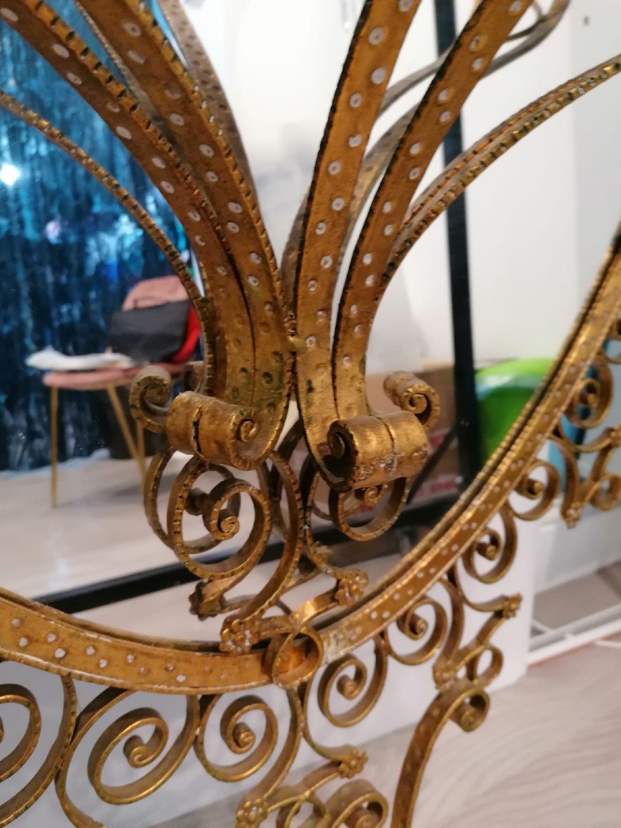 Miroir Antique Français En Verre Doré Avec Consolle, Très Grand-photo-5