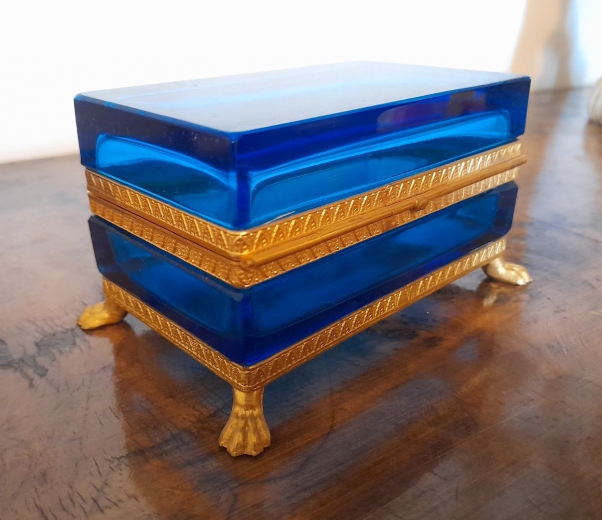 Ancien Coffret En Verre Moser Bronze Doré Monté Sur Pieds, Coffret En Verre Bohème-photo-2