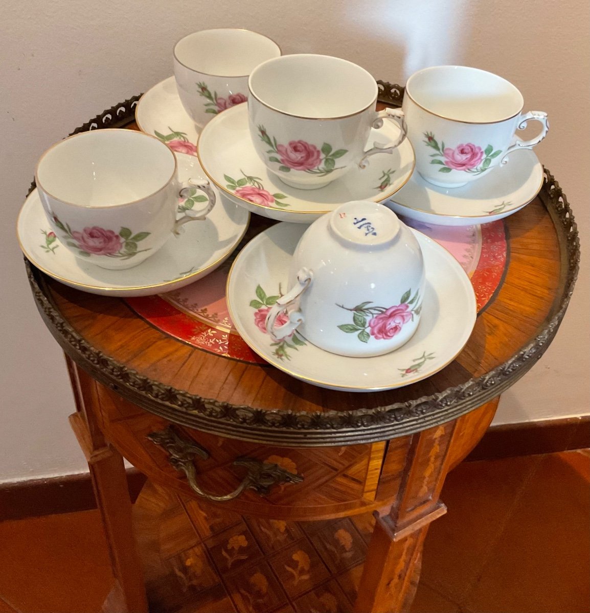 Furstenberg Ancien Service En Porcelaine De 5 Tasses Et Soucoupes,germany-photo-3