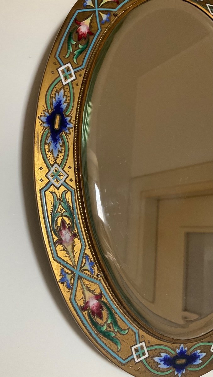 Miroir Ovale En Bronze Doré à Décor émaillé Champlevé,xix Siecle-photo-2