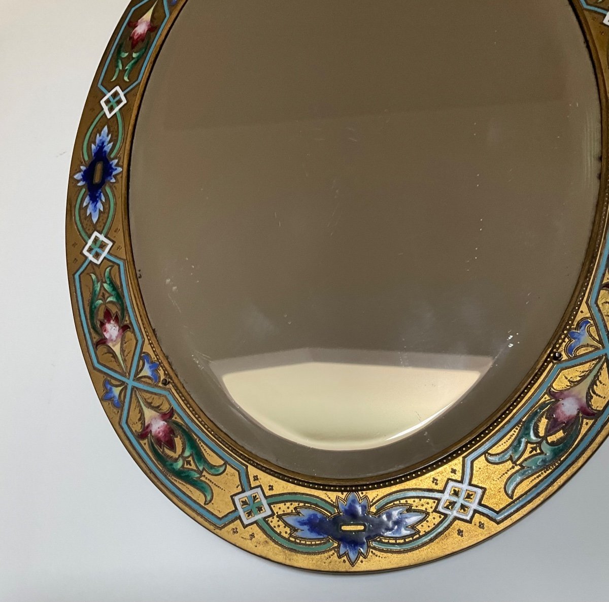 Miroir Ovale En Bronze Doré à Décor émaillé Champlevé,xix Siecle-photo-3